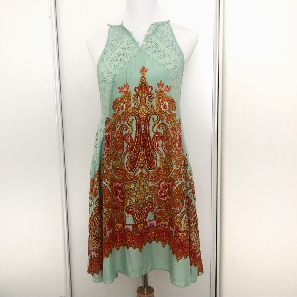 🍃Free People Vintage Mint Dress W/ Embroidery